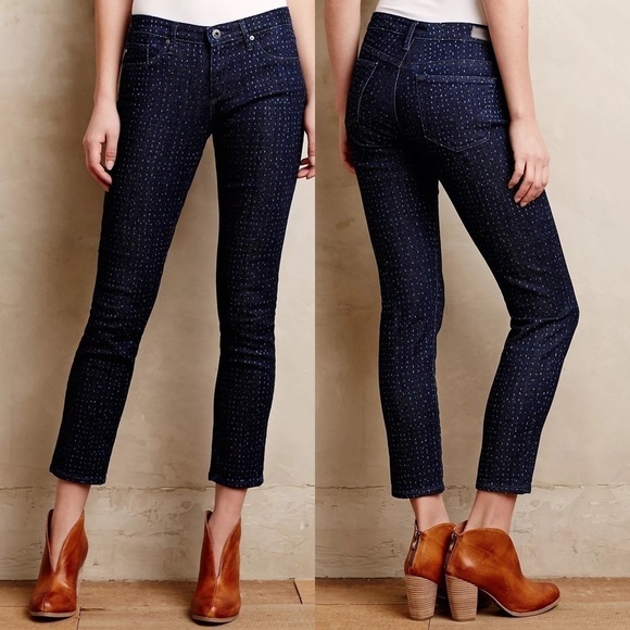AG Dotted Stevie Ankle  Slim Straight Dot Jeans Anthropologie - Picture 1 of 11